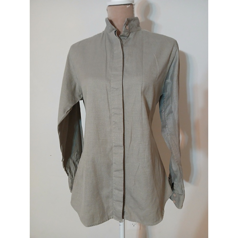Pale Horse Designs Womens Fitted Cotton Equestrian Shirt Tan Grey Pattern Sz 36